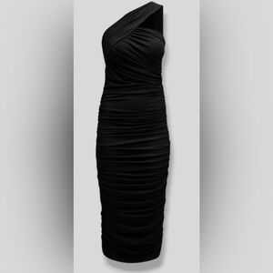 Chiara Boni Black Tazia Ruched 1-Shoulder Bodycon midi length NWOT